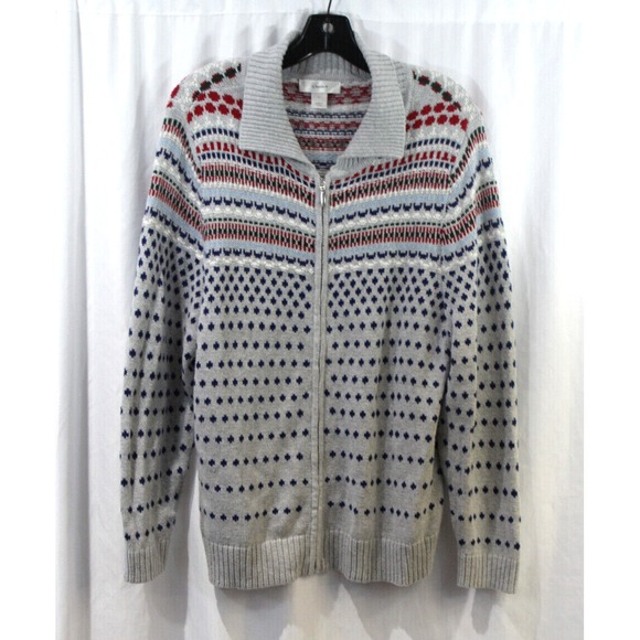 CJ Banks Sweaters - CJ Banks Womens Grey Multicolor Zip Up Cotton Cardigan Sweater  14W